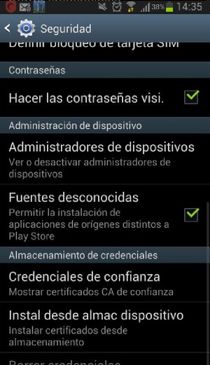 Sección Seguridad Android